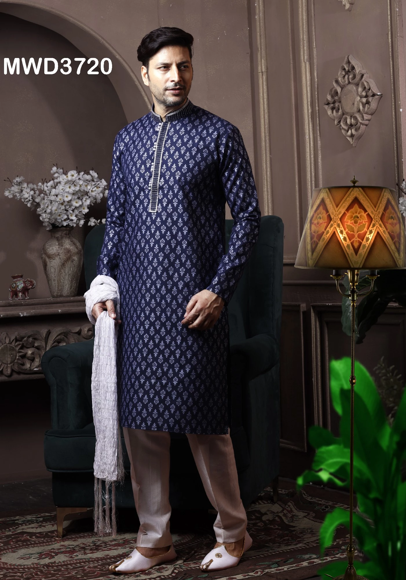 Navy Blue Kurta Pajama In Printed Designs, 36-1.webp